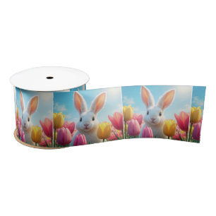 Easter Bunny In a Tulip Garden Satin Ribbon