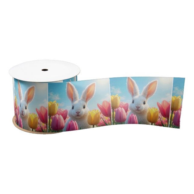 Easter Bunny In a Tulip Garden Satin Ribbon (Spool)