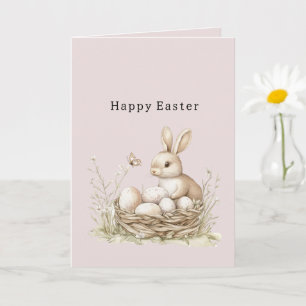Easter Bunny in Basket of Eggs Floral Butterfly Card