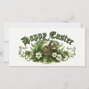 Easter Bunny In Floral Foliage Holiday Card