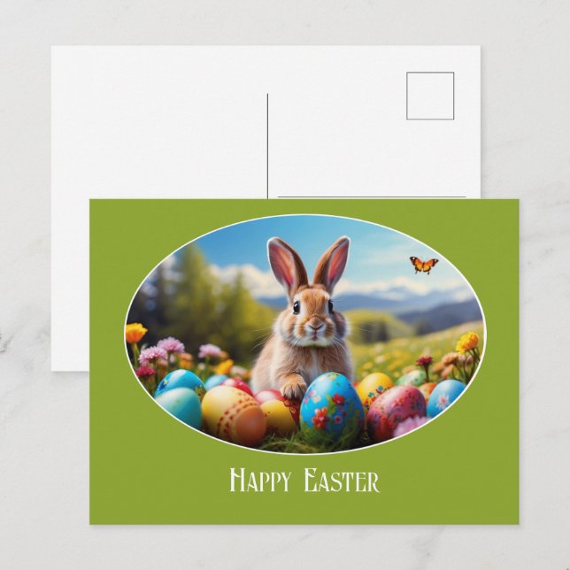 Easter Bunny in Flower Field Illustration -  Postcard (Front/Back)