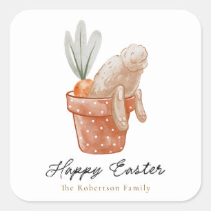 Easter Bunny in Flower Pot  Square Sticker