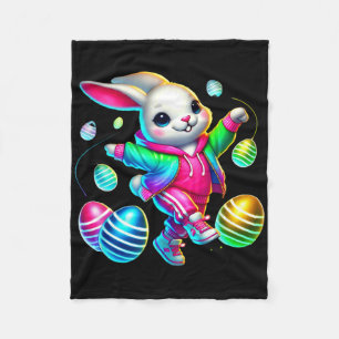 Easter Bunny In Hoodie With Eggs Fleece Blanket