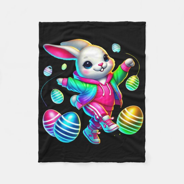 Easter Bunny In Hoodie With Eggs  Fleece Blanket (Front)