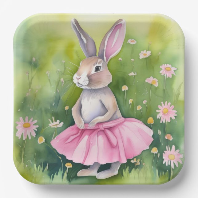 Easter Bunny In Pink Tutu Paper Plate (Front)