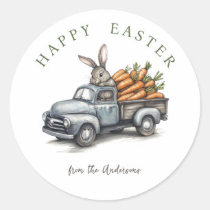 Easter bunny in rustic vintage truck classic round sticker