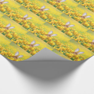 Easter bunny in yellow tulips wrapping paper