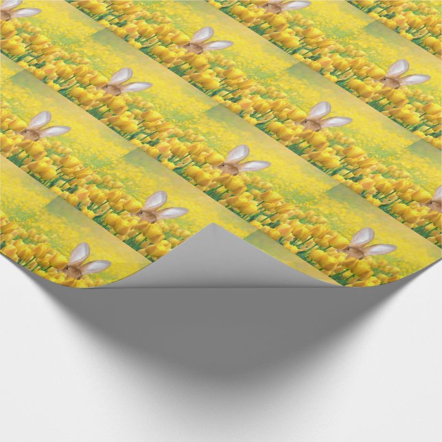 Easter bunny in yellow tulips wrapping paper (Corner)