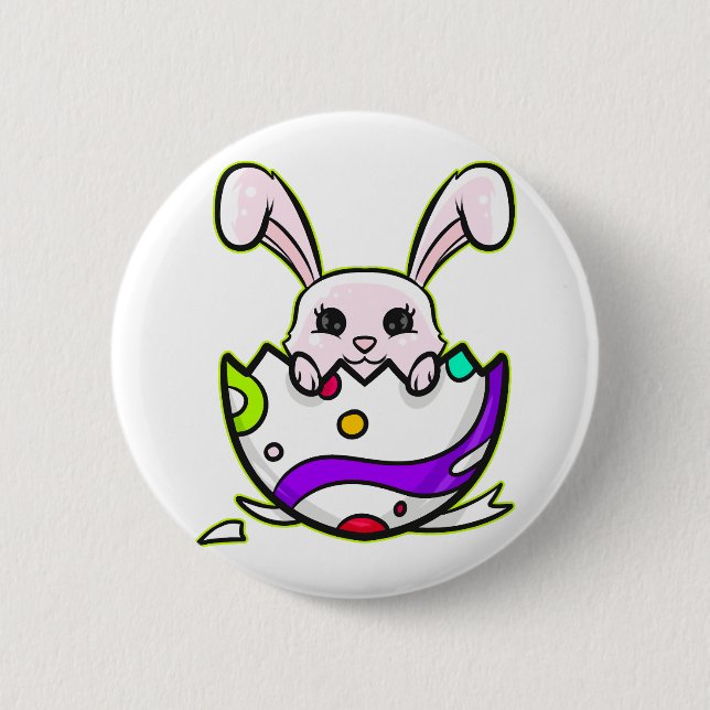Easter Bunny Inside A Cracked Painted Easter Egg 6 Cm Round Badge (Front)