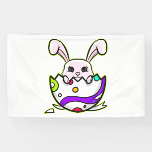 Easter Bunny Inside A Cracked Painted Easter Egg Banner