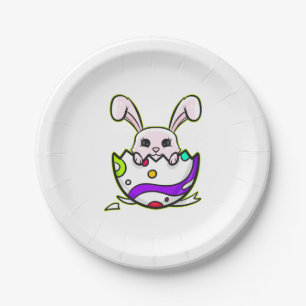 Easter Bunny Inside A Cracked Painted Easter Egg Paper Plate