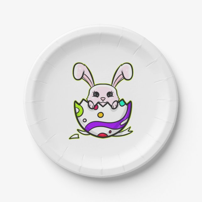 Easter Bunny Inside A Cracked Painted Easter Egg Paper Plate (Front)