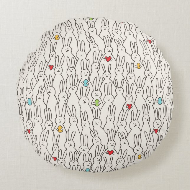 Easter Bunny: Joyful Seamless Fun. Round Cushion (Front)