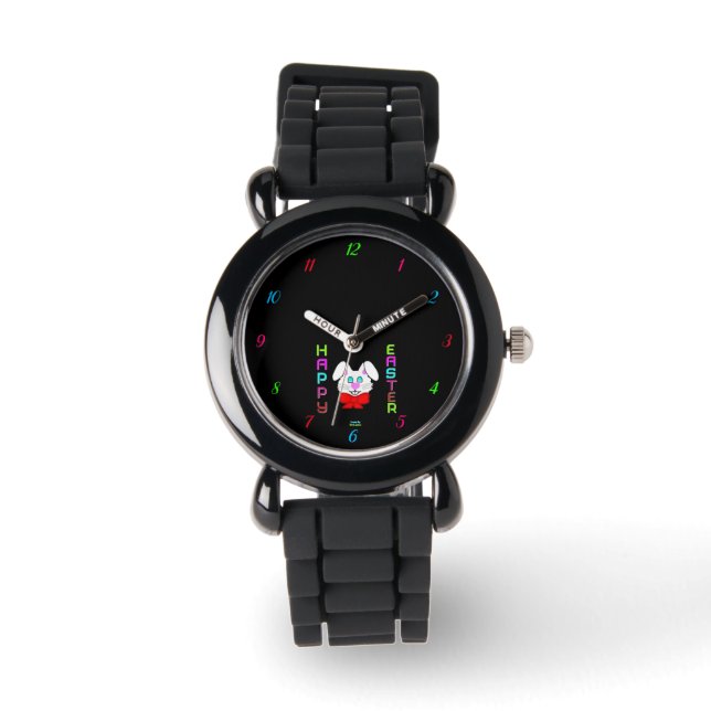 Easter Bunny Kid's Silver Glitter Strap Watch (Front)