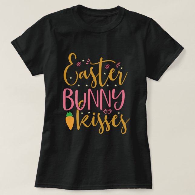 Easter bunny kisses, cute holiday black T-Shirt (Design Front)