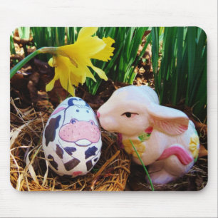 Easter Bunny kissing Cow Egg Mouse Mat