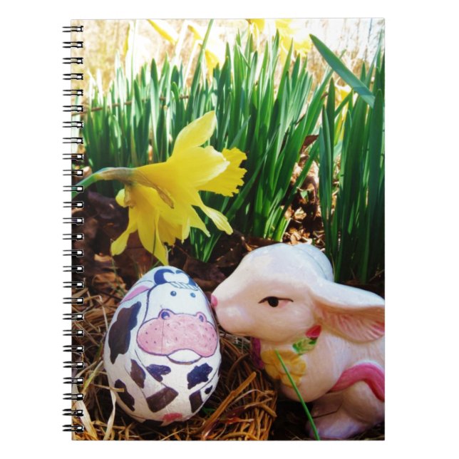 Easter Bunny kissing Cow Egg Notebook (Front)