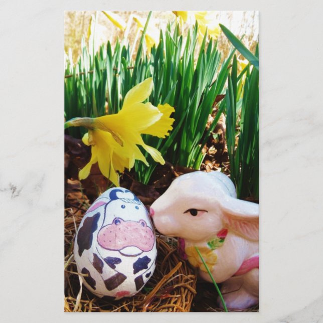 Easter Bunny kissing Cow Egg Stationery (Front)