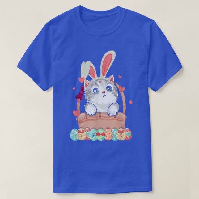 Easter Bunny Kitten Easter Colourful Eggs Bunny Ca T-Shirt (Design Front)