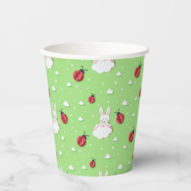 Easter Bunny & Ladybugs Pattern Cut-out Paper Cups (Front)