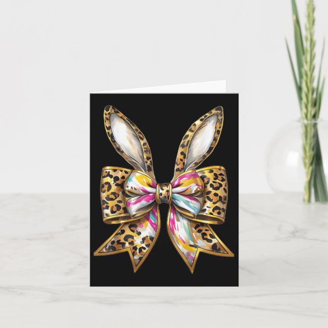 Easter Bunny Leopard Coquette Bow Happy Easter Gir Card (Front)