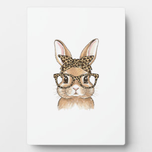 Easter Bunny Leopard Glasses Bandana Rabbit Women  Plaque