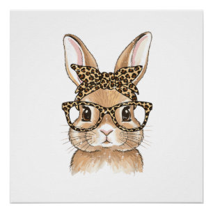 Easter Bunny Leopard Glasses Bandana Rabbit Women  Poster