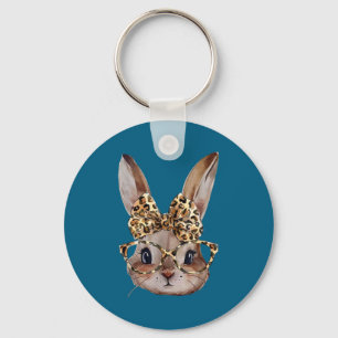 Easter bunny leopard glasses bandanna rabbit kids key ring