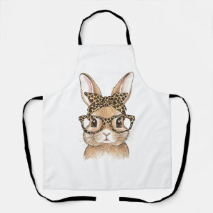 Easter Bunny Leopard Glasses Bandanna Rabbit Women Apron
