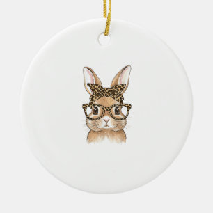 Easter Bunny Leopard Glasses Bandanna Rabbit Women Ceramic Tree Decoration