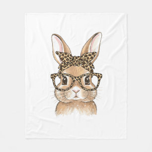 Easter Bunny Leopard Glasses Bandanna Rabbit Women Fleece Blanket
