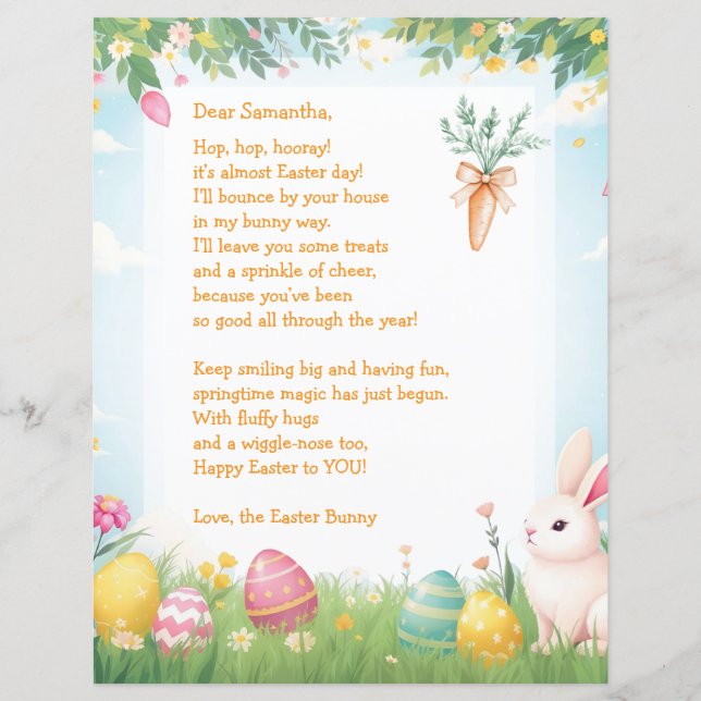 Easter Bunny Letter and Question Game for Children (Front)
