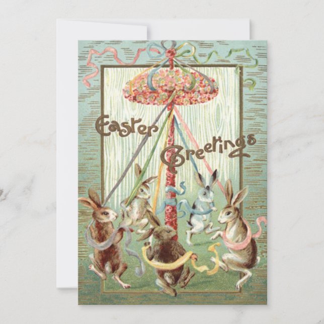 Easter Bunny Maypole Dance Ribbon Holiday Card (Front)