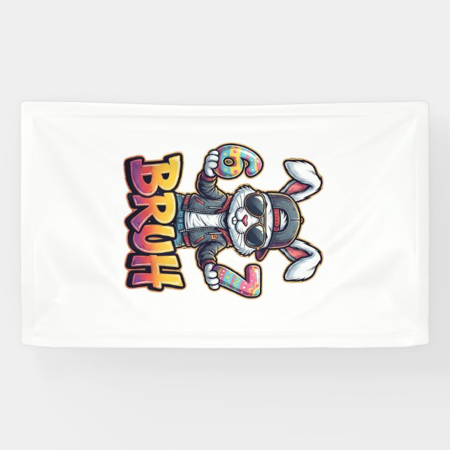 Easter Bunny Meme Bruh  Funny 6 7 Easter Eggs Desi Banner (Horizontal)