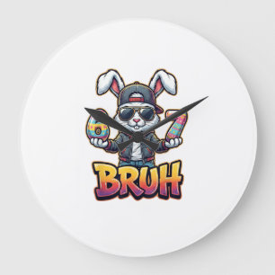 Easter Bunny Meme Bruh  Funny 6 7 Easter Eggs Desi Large Clock