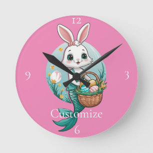 Easter Bunny Mermaid Thunder_Cove Round Clock