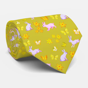 Easter Bunny Necktie with Yellow Butterflies
