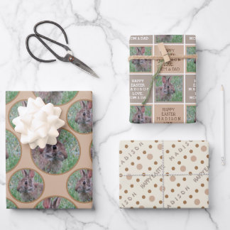 Easter Bunny Neutral Polka Dot Personalised Wrapping Paper Sheet