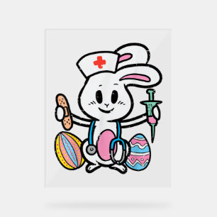 Easter Bunny Nurse Stethoscope Cute Rabbit Scrub Acrylic Sign