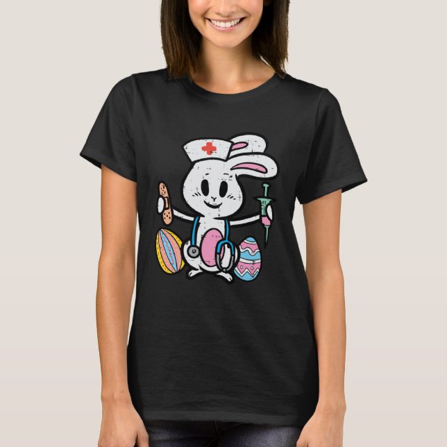 Easter Bunny Nurse Stethoscope Cute Rabbit Scrub T T-Shirt (Front)