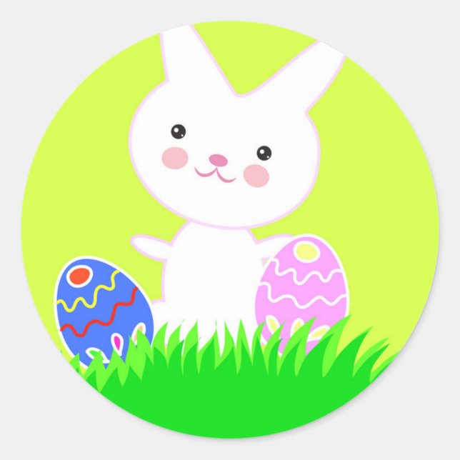 Easter bunny on a yellow background and eggs classic round sticker (Front)