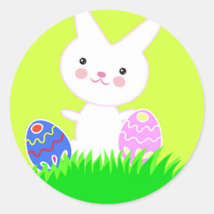 Easter bunny on a yellow background and eggs classic round sticker