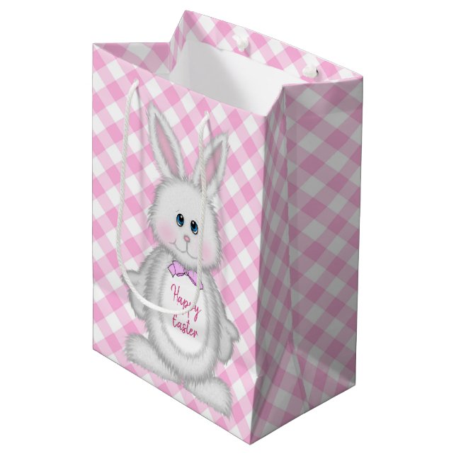 Easter Bunny On Ginhgam Medium Gift Bag (Front Angled)