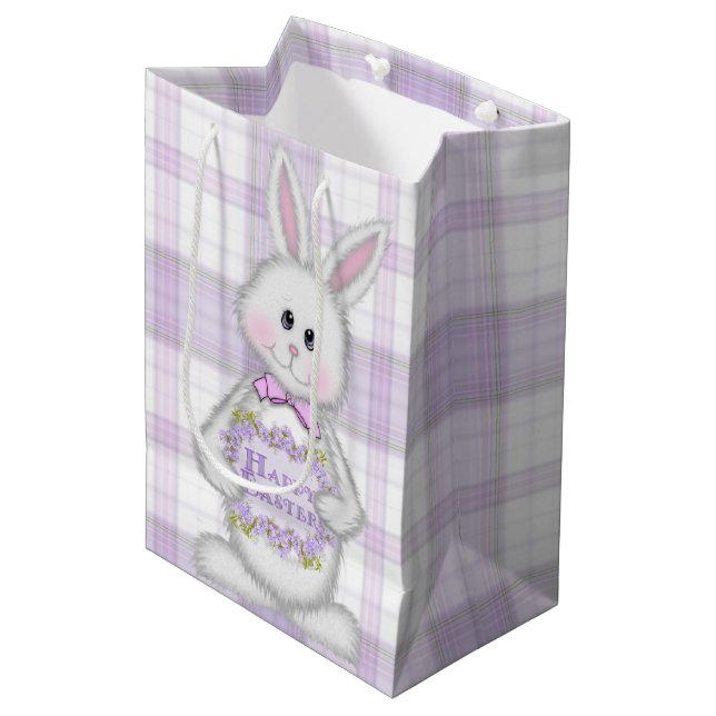 Easter Bunny On Lavender Plaid Medium Gift Bag (Front Angled)