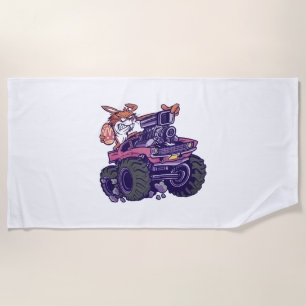 Easter Bunny On Monster Truck Beach Towel