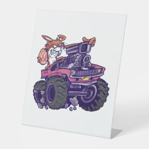 Easter Bunny On Monster Truck Pedestal Sign