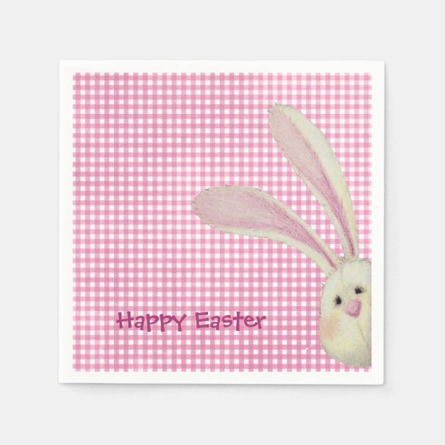 Easter Bunny on Pink Gingham Napkin (Front)