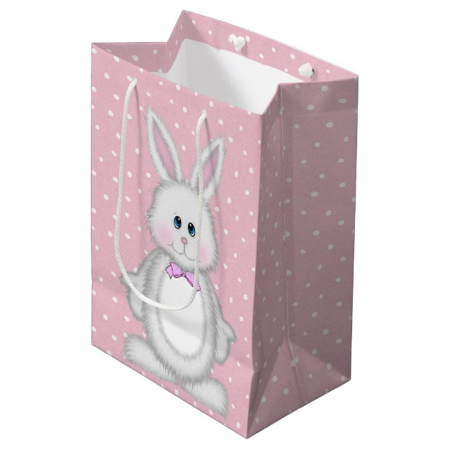 Easter Bunny On Polka Dots  Medium Gift Bag (Front Angled)