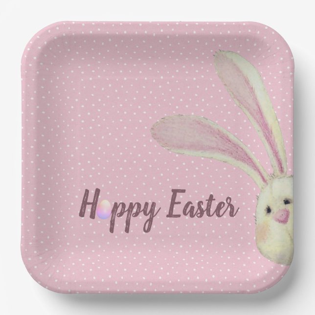 Easter Bunny on Polka Dots  Paper Plate (Front)