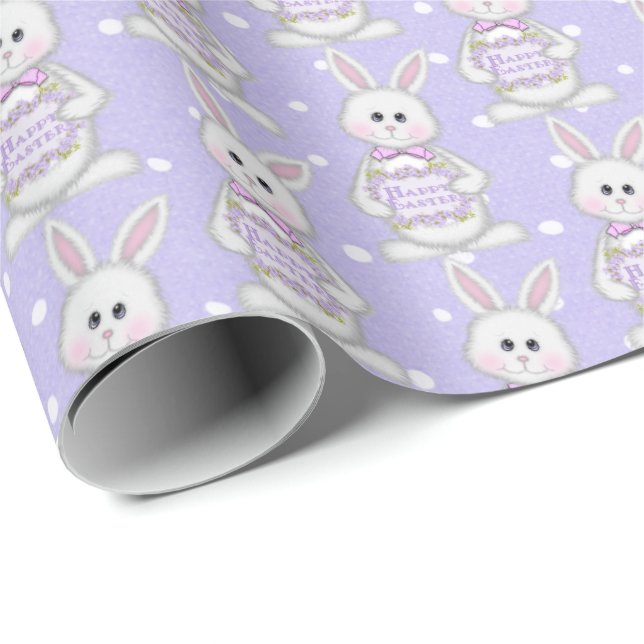 Easter Bunny On Polka Dots  Wrapping Paper (Roll Corner)